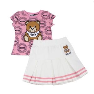 Moschino Teen Toy Bear All Over Print Tee And Skirt